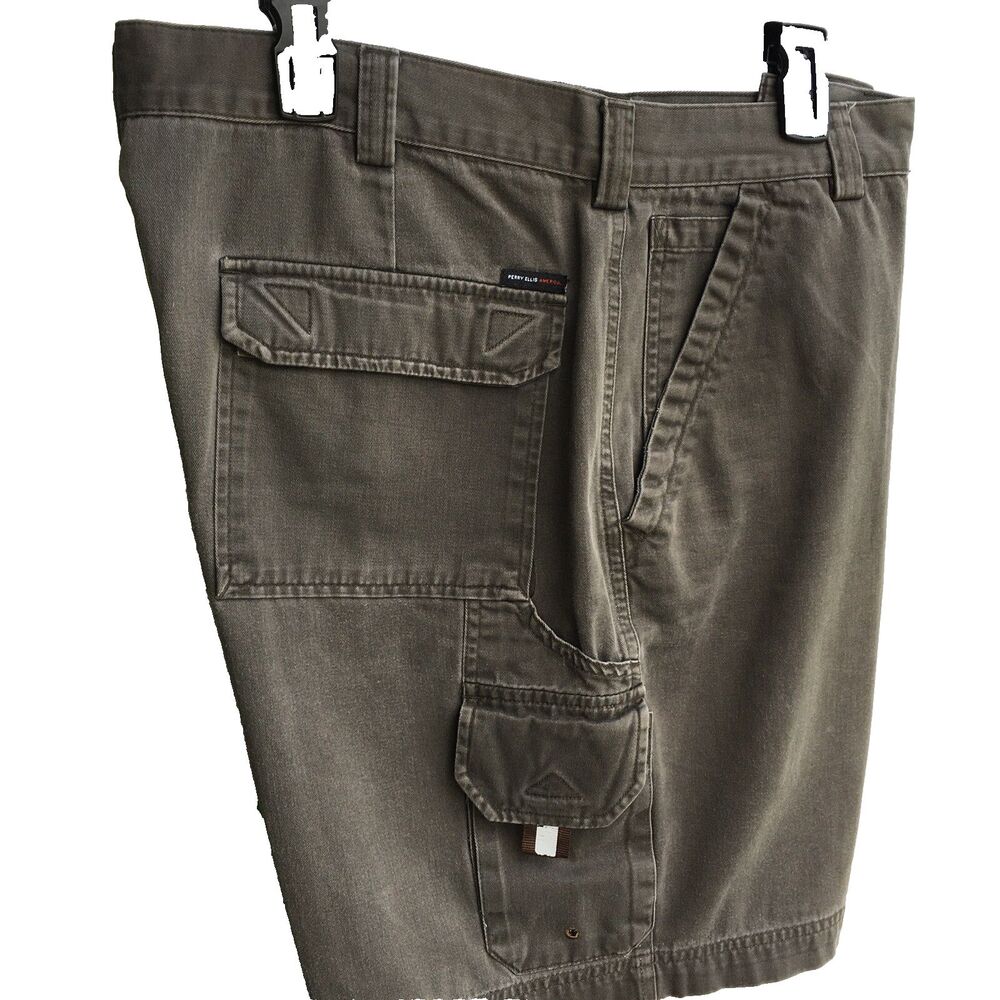 Perry Ellis Cargo Shorts Men 38 Green 8" 90s Casual Utility Hiking Gorpcore